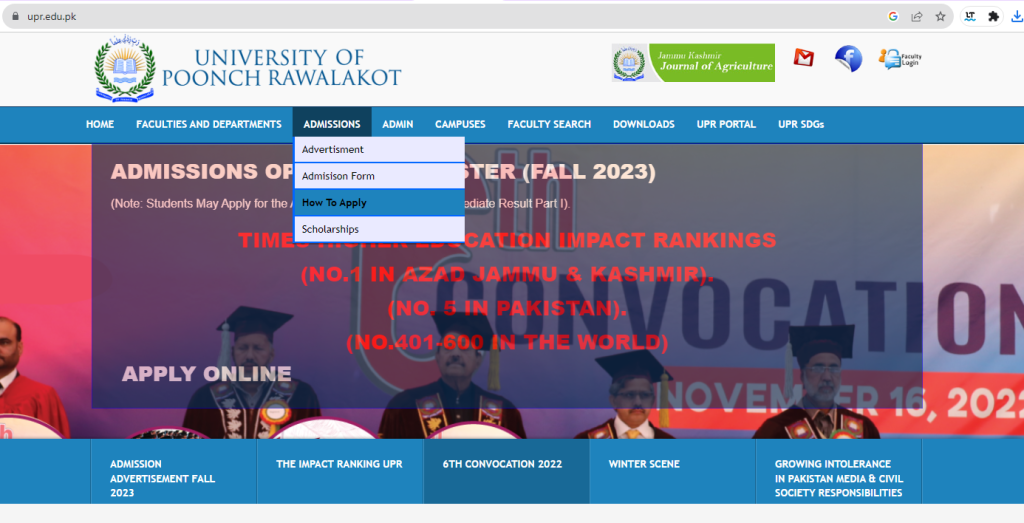 University Of The Poonch Rawala Kot UPR Admission 2023 Notify Pakistan