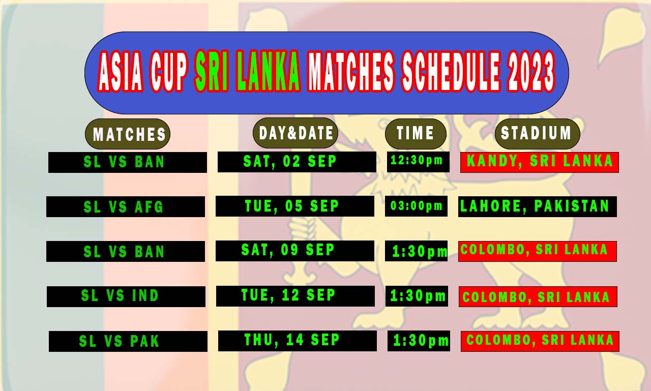 ASIA CUP SL MATCHES SCHEDULE 2023