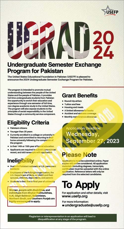  UGRAD Exchange Program For Pakistani Students 2024