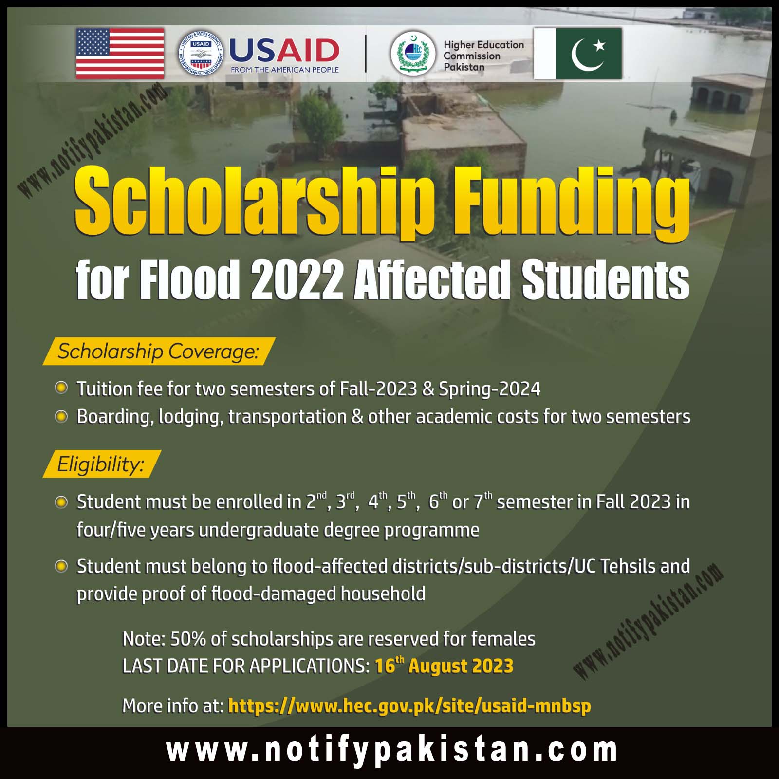 USAID HEC Flood Affected Scholarship 2023-24