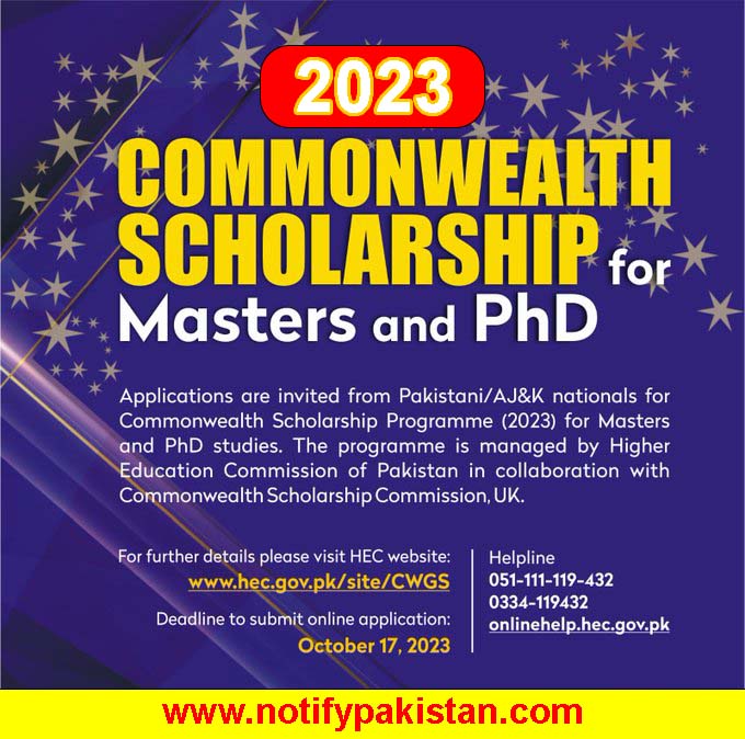 Commonwealth Scholarships for Masters & PhD in 2023
