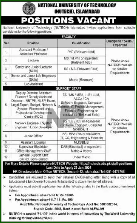 NUTECH Islamabad Jobs 2024 Advertisement