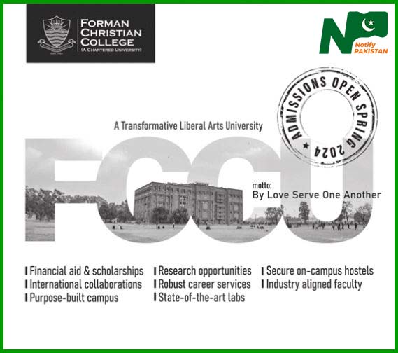 Forman Christian College University Lahore FCCU Admission Spring 2024