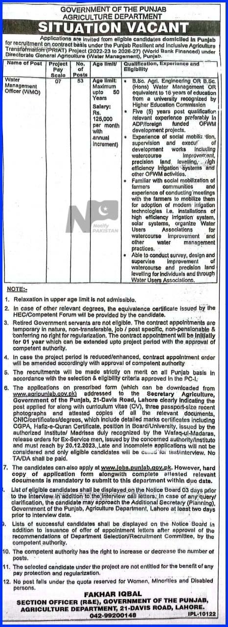 Government Of The Punjab Agriculture Department Jobs 2024 Online Apply ...