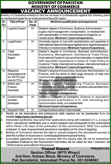Ministry of Commerce MOC Jobs 2024 Advertisement