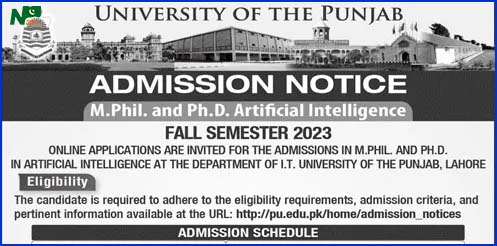 University Of The Punjab Lahore (PU) Admission Fall 2023