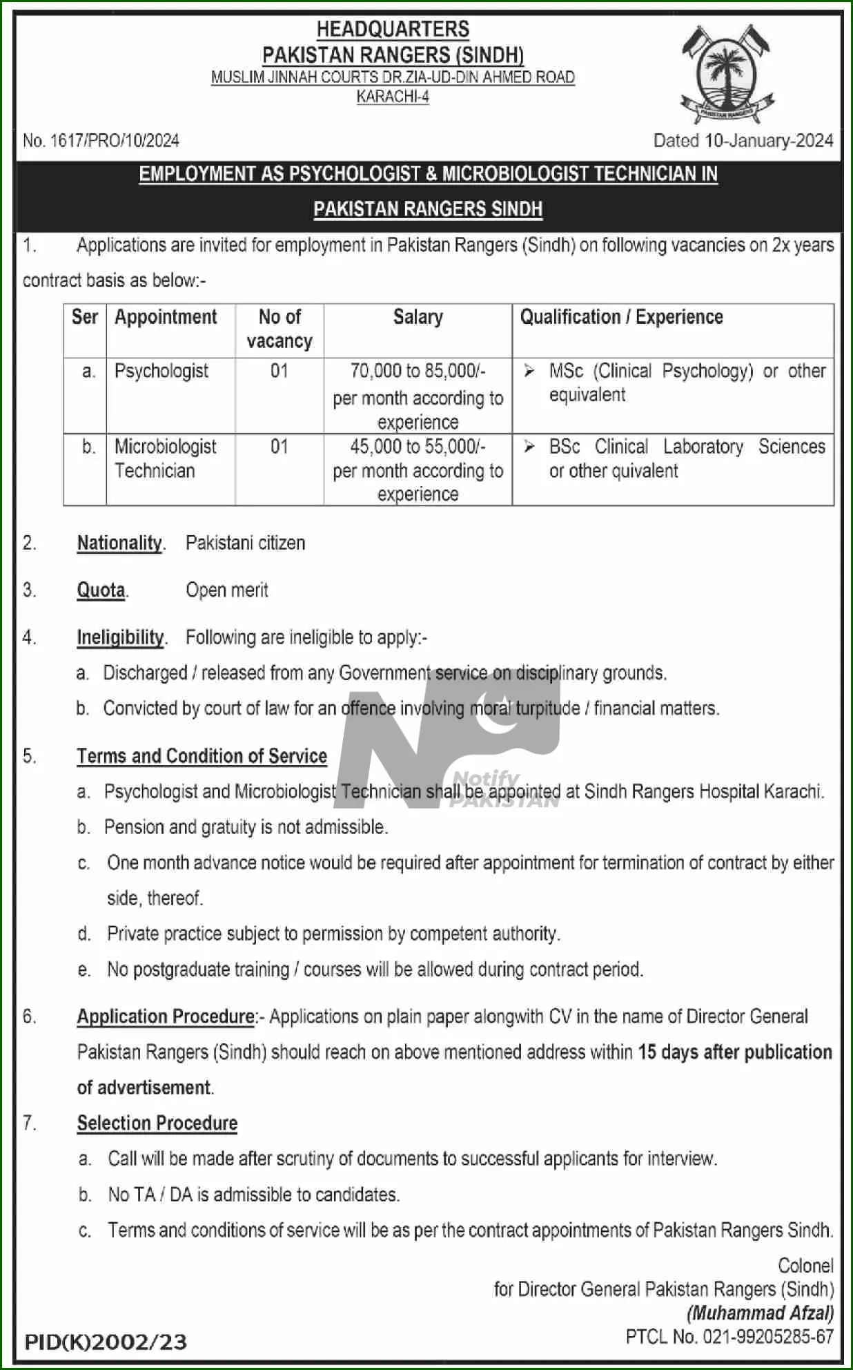 Pakistan Rangers Sindh Jobs 2024 Advertisement