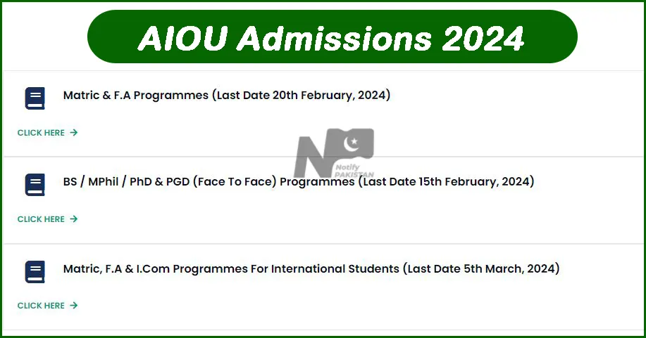 Allama Iqbal Open University AIOU Admissions 2024 Deadline