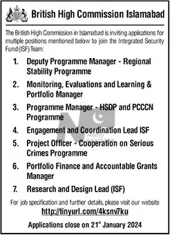 British High Commission BHC Islamabad Jobs 2024 Advertisement