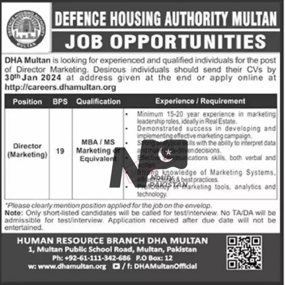 DHA Multan Job 2024 Advertisement # 2
