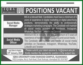 Iqra University Jobs 2024 Advertisement