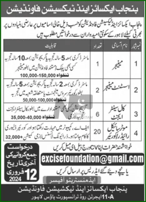 Punjab Excise and Taxation Foundation PETF Careers 2024 Advertisement