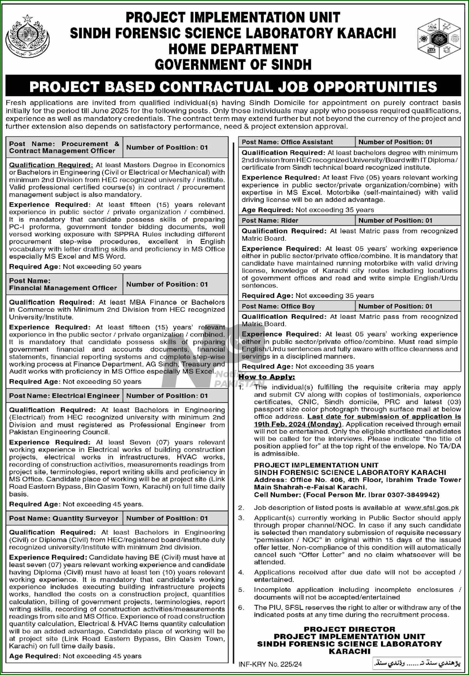 Sindh Forensic Science Laboratory Karachi Jobs 2024 Advertisement