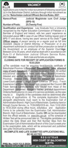 Balochistan High court Jobs 2024 Advertisement