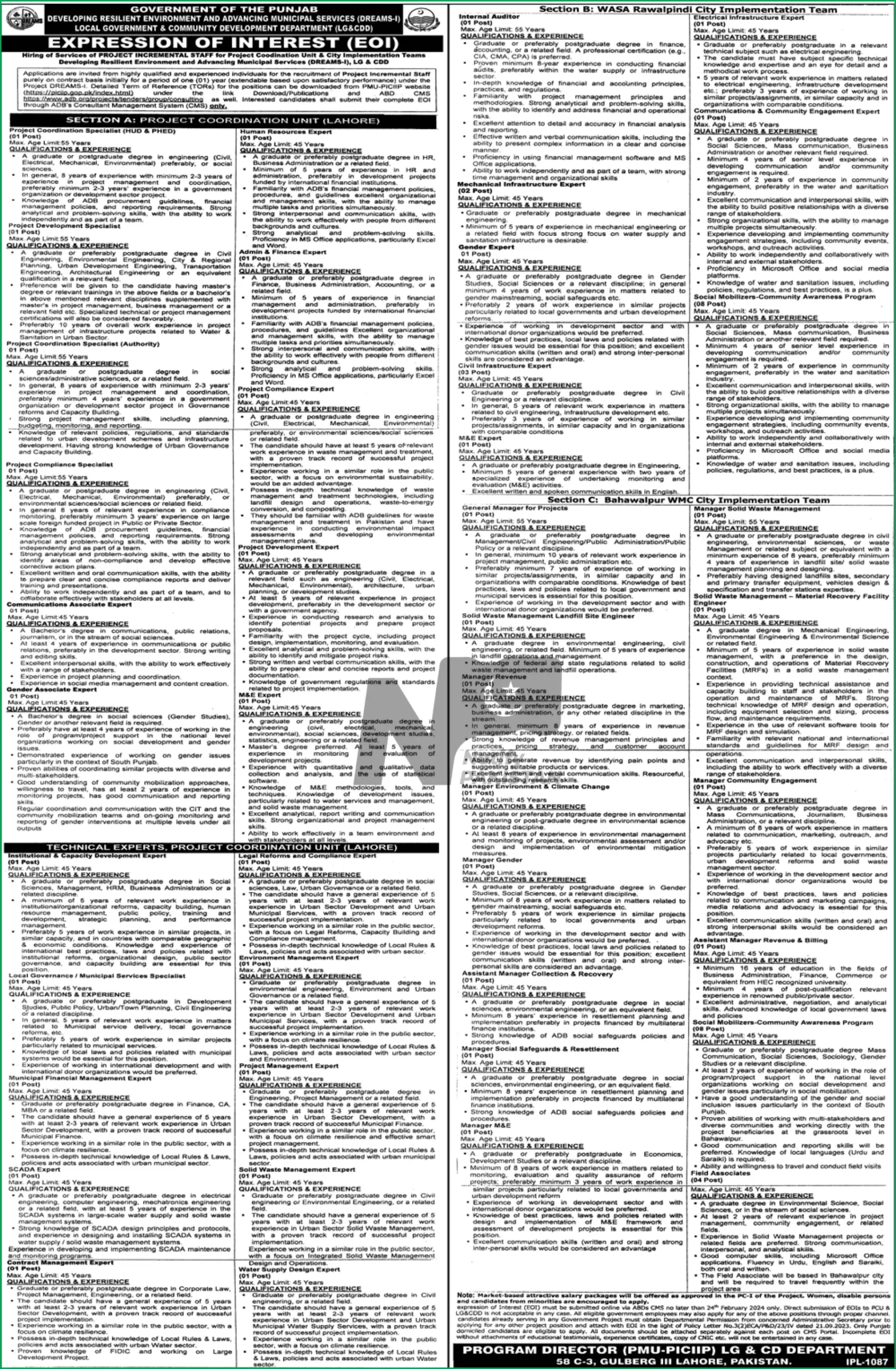 Local Government and Community Development Department Punjab Jobs 2024 Advertisement