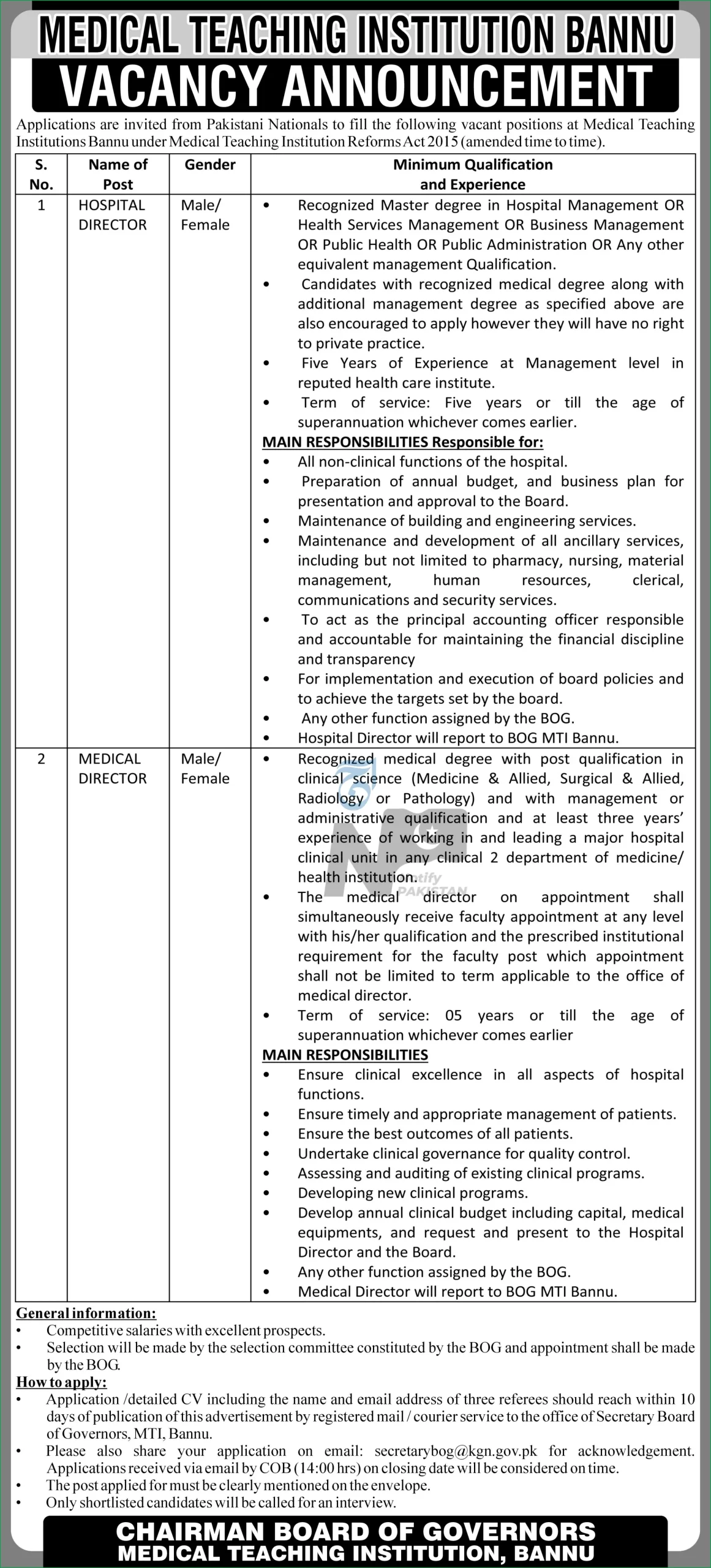 Medical Teaching Institutions Bannu Jobs 2024 Advertisement
