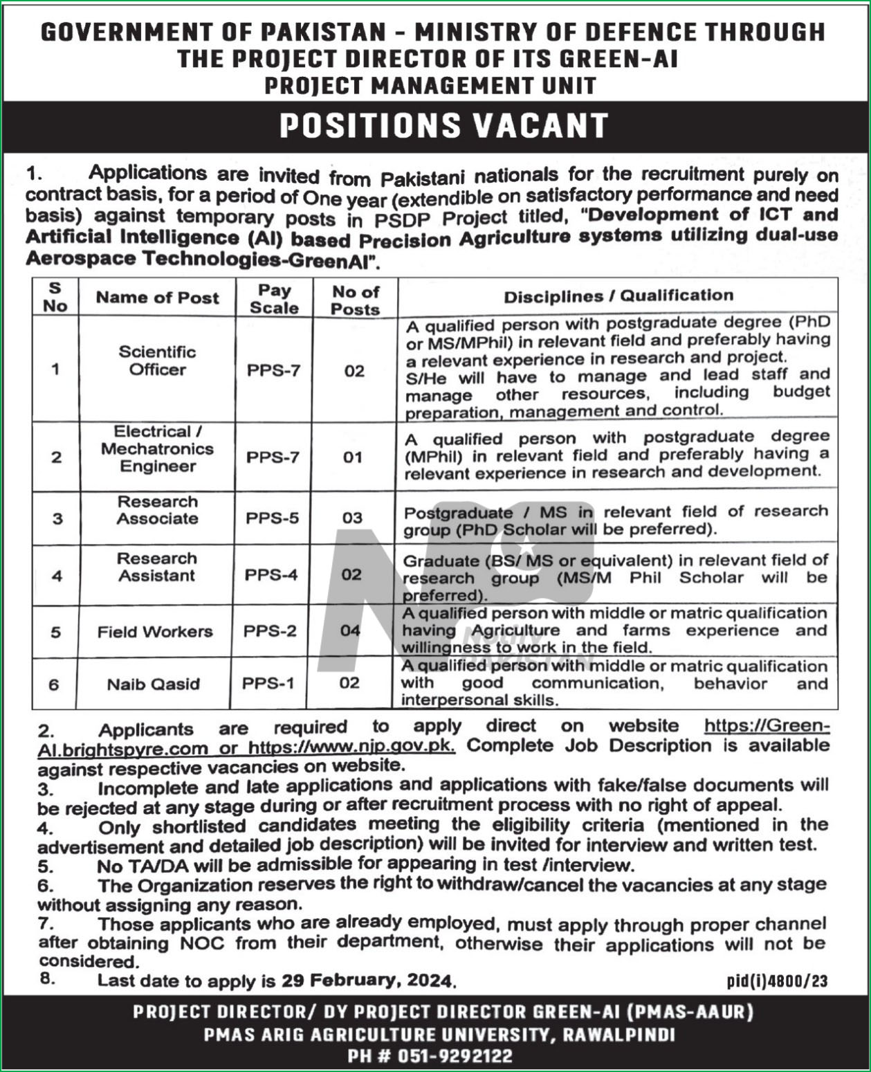 Ministry of Defence Jobs 2024 Advertisement No. 02