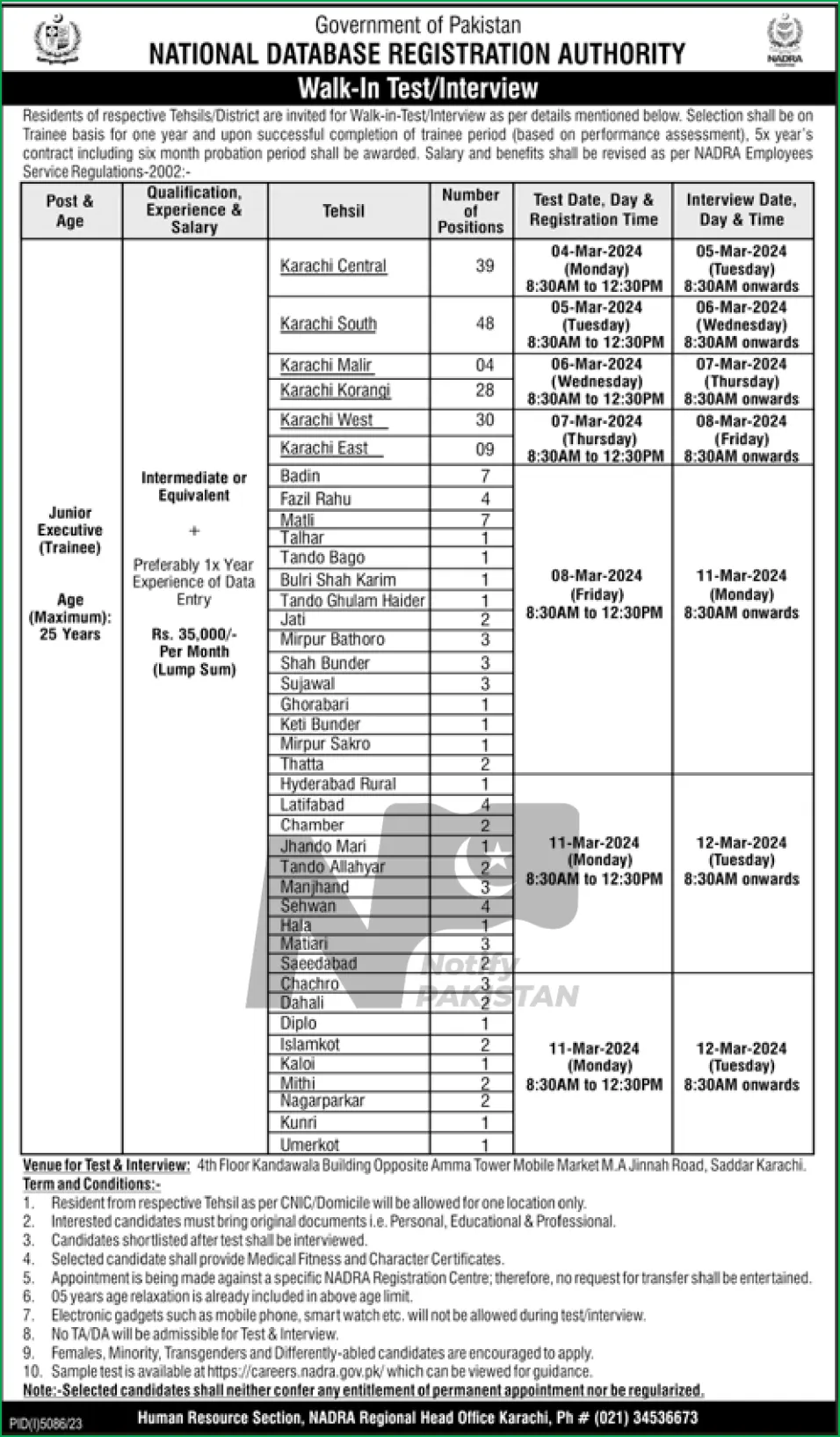 NADRA Karachi Jobs 2024 Advertisement