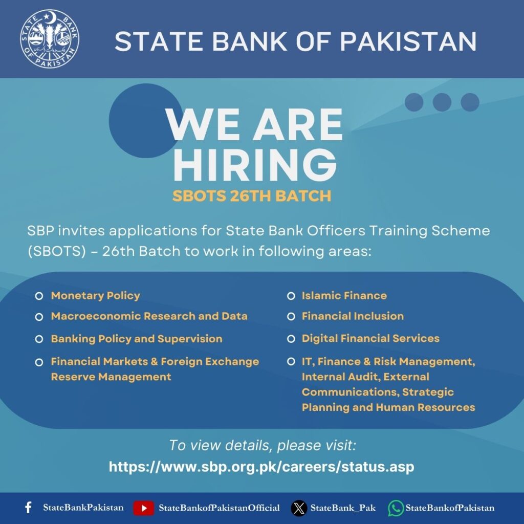 State Bank Officers Training Scheme SBOTS 26th Batch 2024 Notify Pakistan