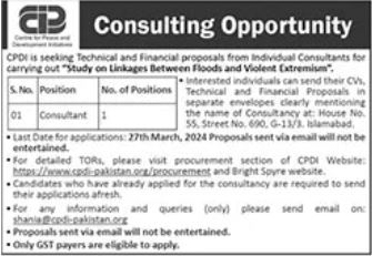 Centre For Peace And Development Initiatives CPDI NGO Islamabad Jobs 2024 Advertisement