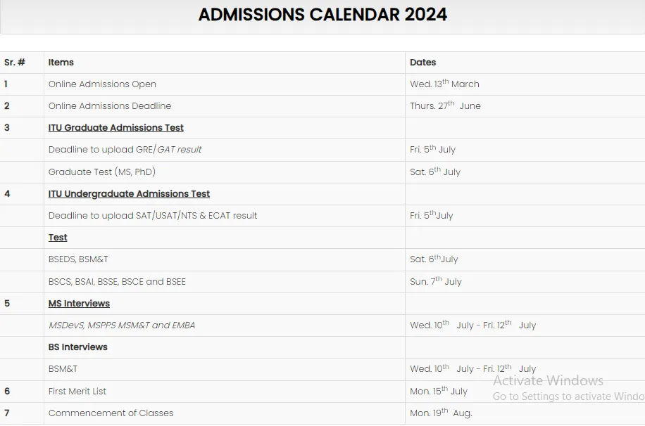 Information Technology University ITU Lahore Admission 2024 Advertisement