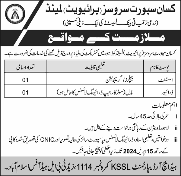 Kissan Support Services Limited (KSSL) Jobs Advertisements