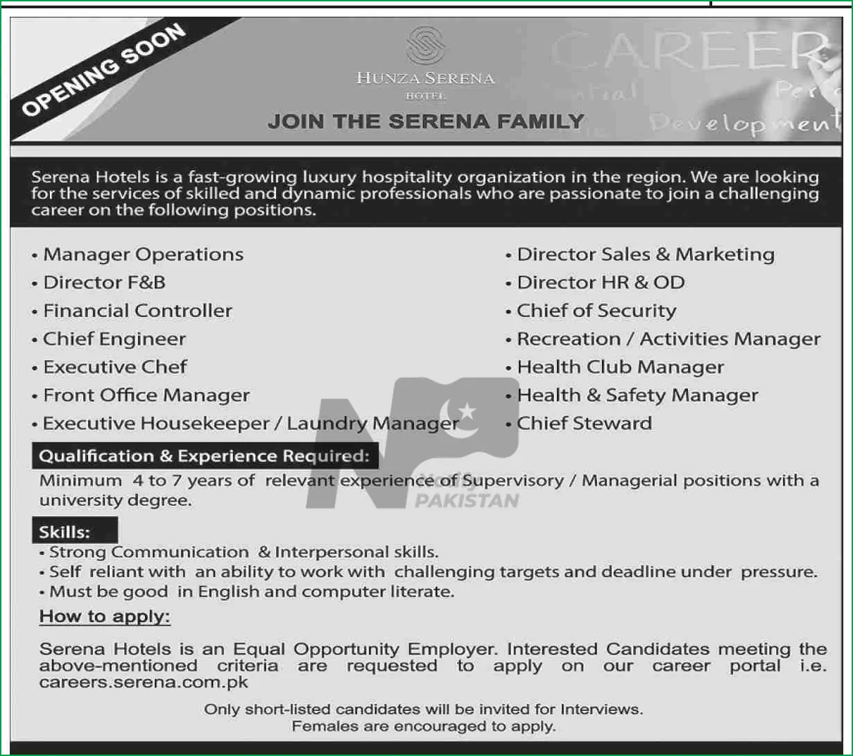 Latest Hunza Serena Hotel Jobs 2024 Advertisement