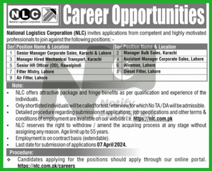 National Logistics Corporation NLC Jobs 2024 Advertisement
