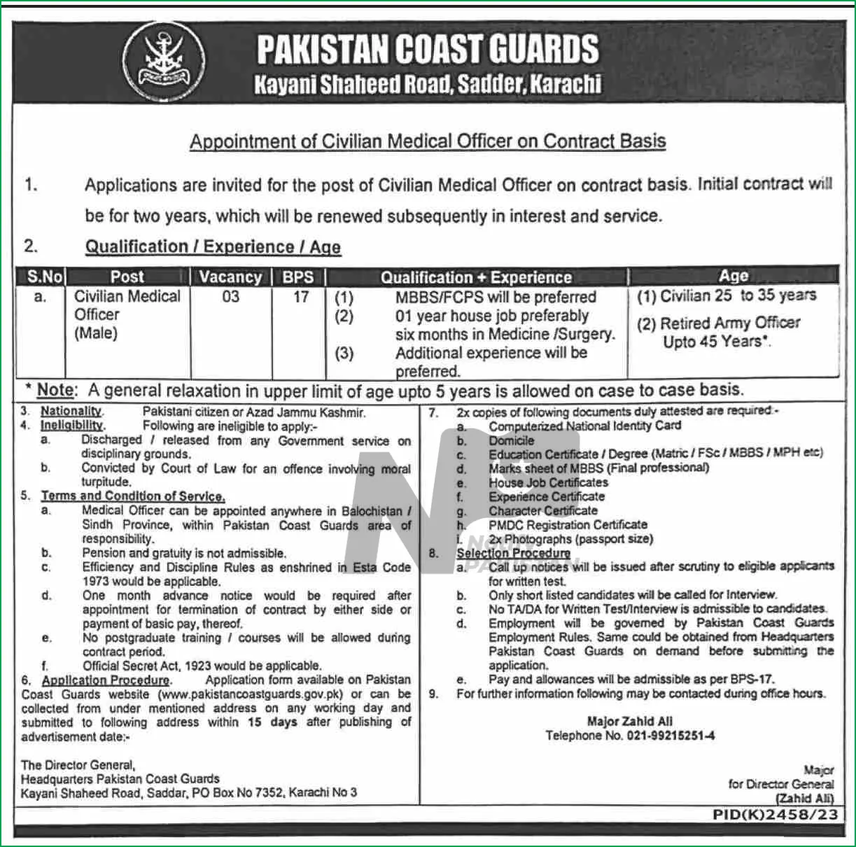 Pakistan Coast Guards Jobs 2024 Advertisement
