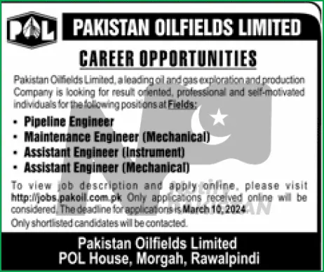 Pakistan Oilfields Limited Jobs 2024 Advertisement