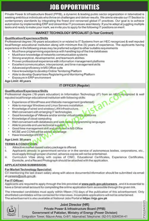 Private Power and Infrastructure Board Jobs 2024 Advertisement