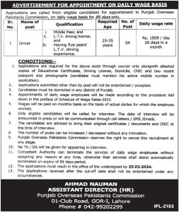 Punjab Overseas Pakistanis Commission OPC Jobs 2024 Advertisement