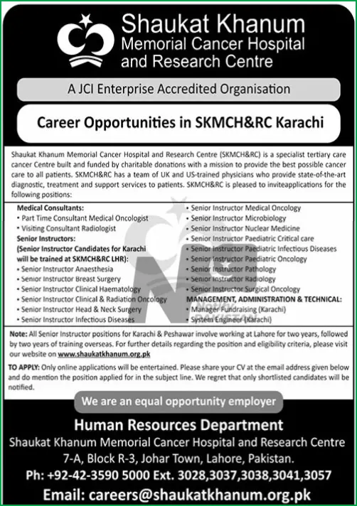 Shaukat Khanum Hospital Karachi Jobs 2024 Advertisement