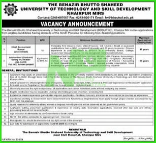 Benazir Bhutto Shaheed University of Technology BBSUTSD Jobs 2024 Advertisement