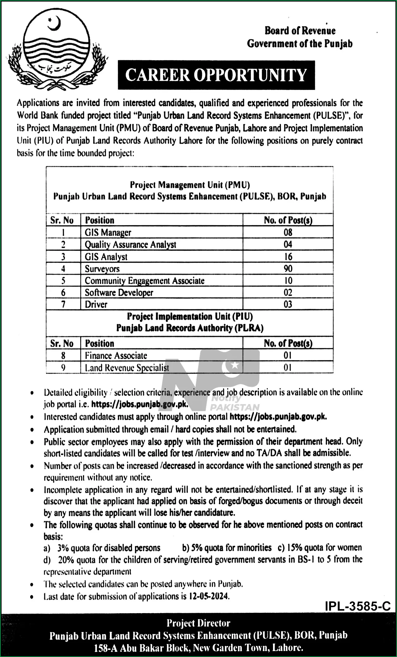 Board of Revenue BOR Punjab Jobs 2024 Advertisement