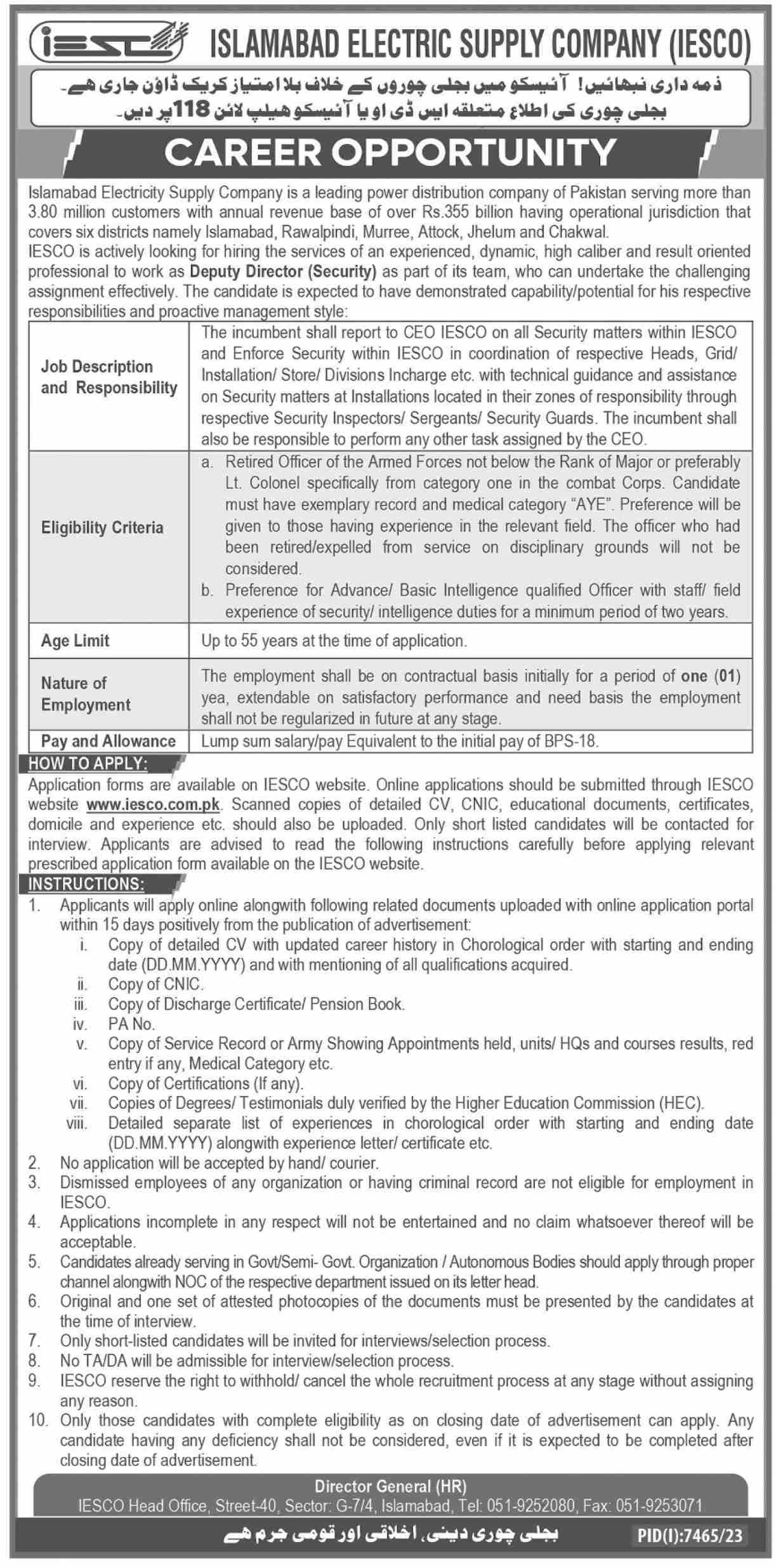 Islamabad Electric Supply Company Jobs 2024 Advertisement