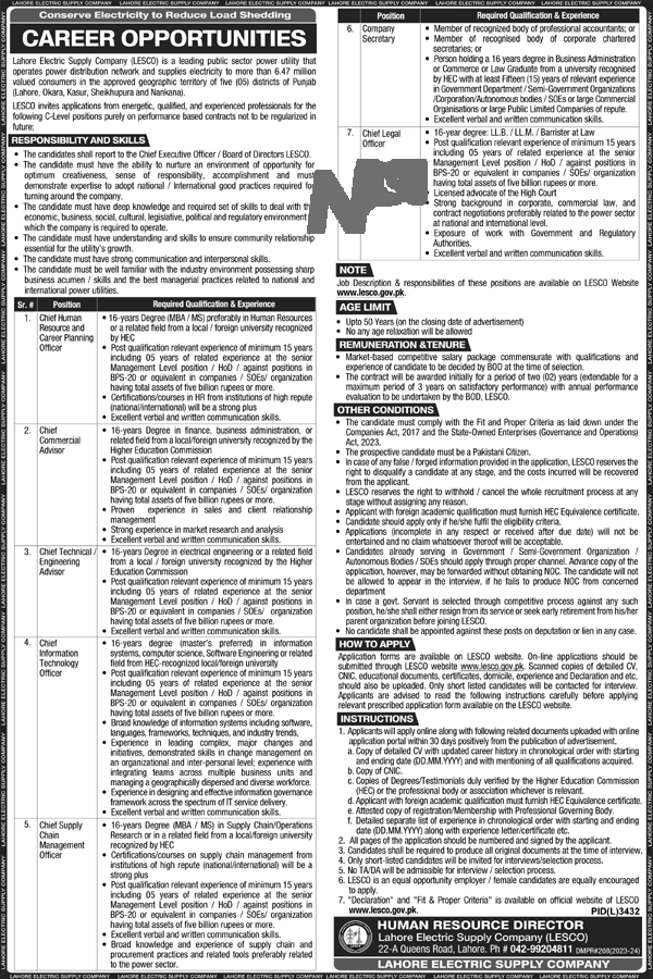 Lahore Electric Supply Company Jobs 2024 Advertisement