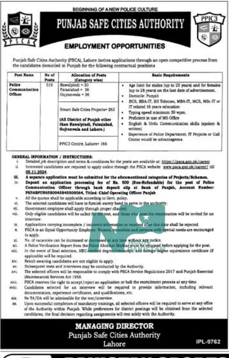 Punjab Police Communication Officer Jobs 2024 Advertisement: