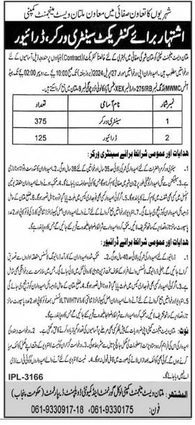 Multan Waste Management Company MWMC Jobs 2024 Advertisement