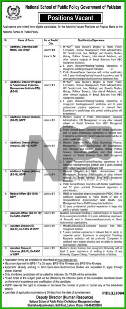 National School Of Public Policy NSPP Jobs 2024 Advertisement