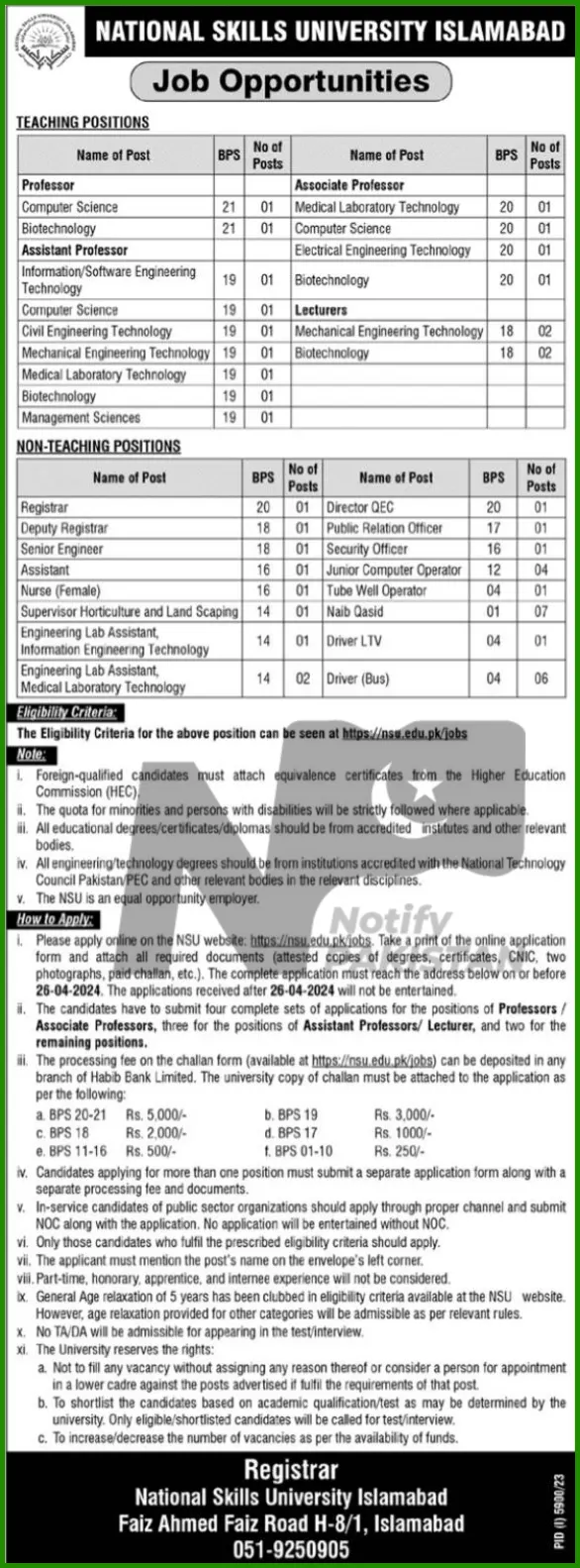 National Skills University NSU Islamabad Jobs 2024 Advertisement
