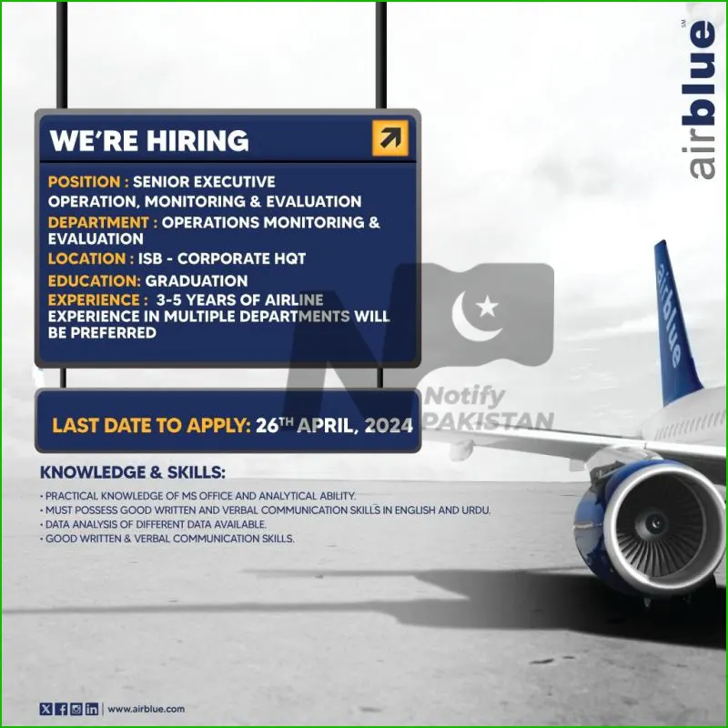 Pakistan Airblue Jobs 2024 Advertisement