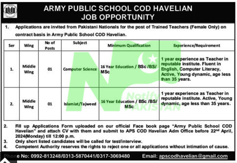Pakistan Army COD Havelian Jobs 2024 Advertisement