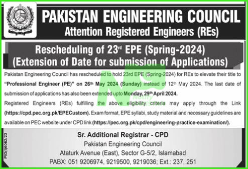 Pakistan Engineering Council PEC Jobs Advertisement