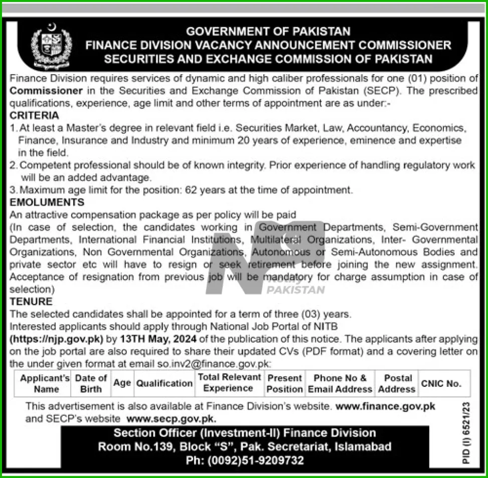 Securities and Exchange Commission of Pakistan Jobs 2024 Advertisement # 2