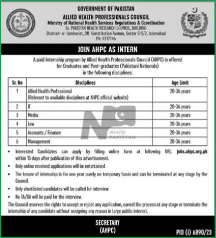 Allied Health Professionals Council AHPC Jobs 2024 Advertisement