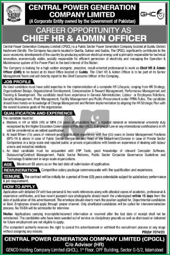 Central Power Generation Company Limited CPGCL Jobs 2024 Advertisement