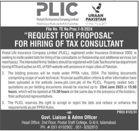 Latest Postal Life Insurance Company PLIC Jobs 2025 Advertisement