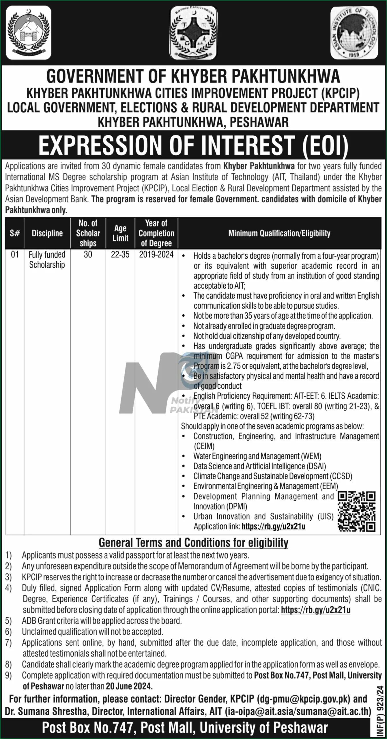 Local Government Elections Department KPK Scholarship 2024 Advertisement