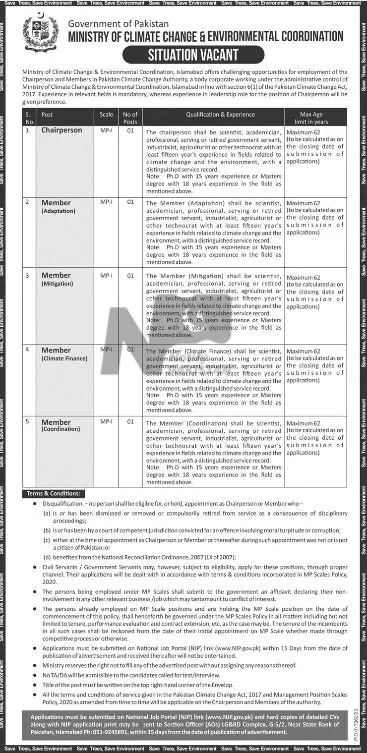 Ministry Of Climate Change Islamabad Jobs 2024 Advertisement